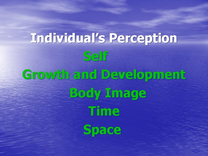 Individual’s Perception Self Growth and Development Body Image Time Space 