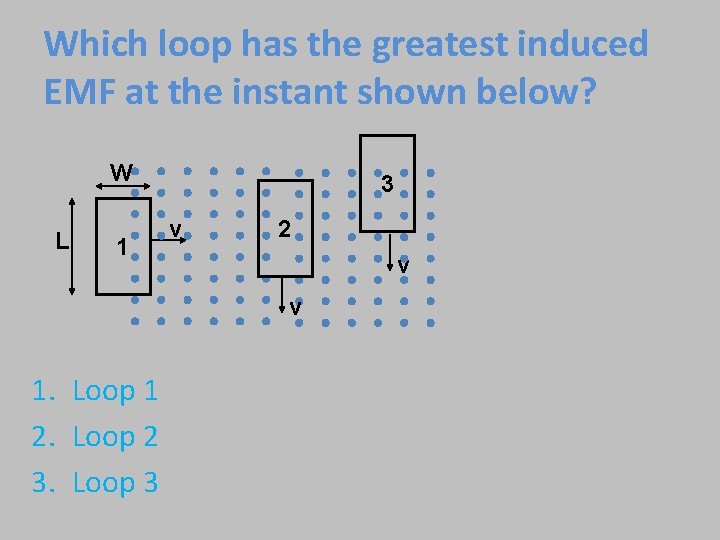 Which loop has the greatest induced EMF at the instant shown below? W L