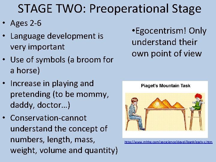 STAGE TWO: Preoperational Stage • Ages 2 -6 • Language development is very important