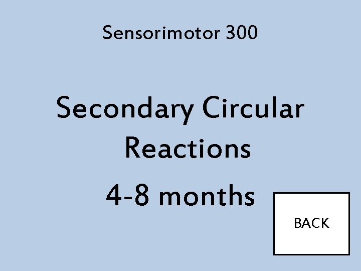 Sensorimotor 300 Secondary Circular Reactions 4 -8 months BACK 