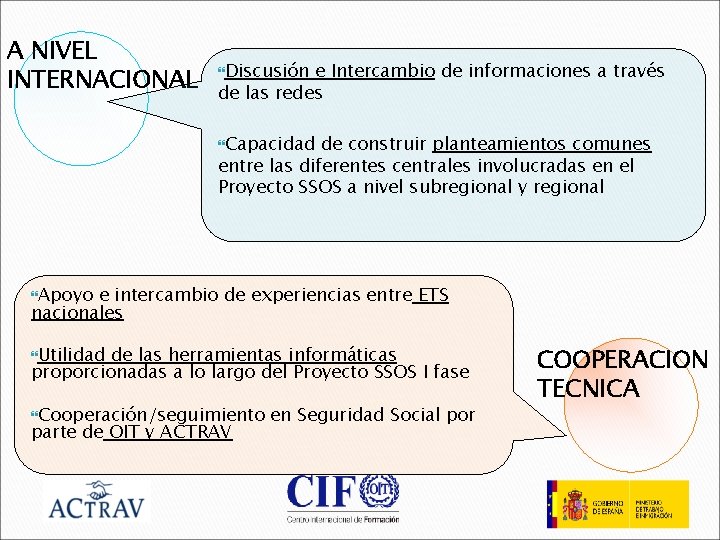 A NIVEL INTERNACIONAL Discusión e Intercambio de informaciones a través de las redes Capacidad