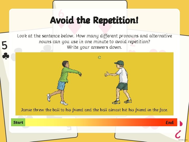 Avoid the Repetition! Look at the sentence below. How many different pronouns and alternative