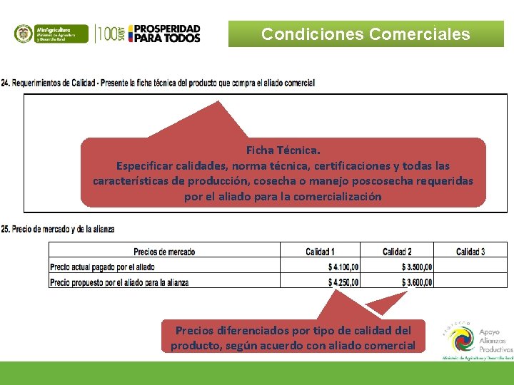 Condiciones Comerciales Ficha Técnica. Especificar calidades, norma técnica, certificaciones y todas las características de