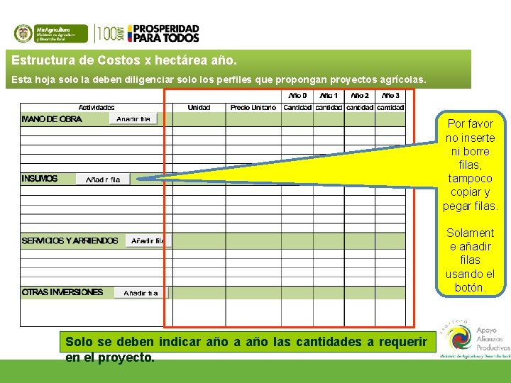 Estructura de Costos x hectárea año. Esta hoja solo la deben diligenciar solo los