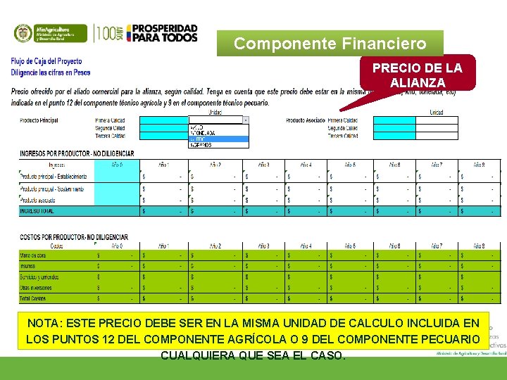 Componente Financiero PRECIO DE LA ALIANZA NOTA: ESTE PRECIO DEBE SER EN LA MISMA