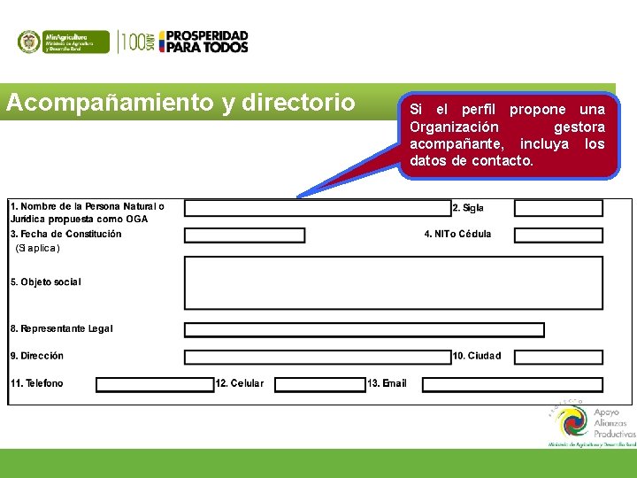 Acompañamiento y directorio Si el perfil propone una Organización gestora acompañante, incluya los datos