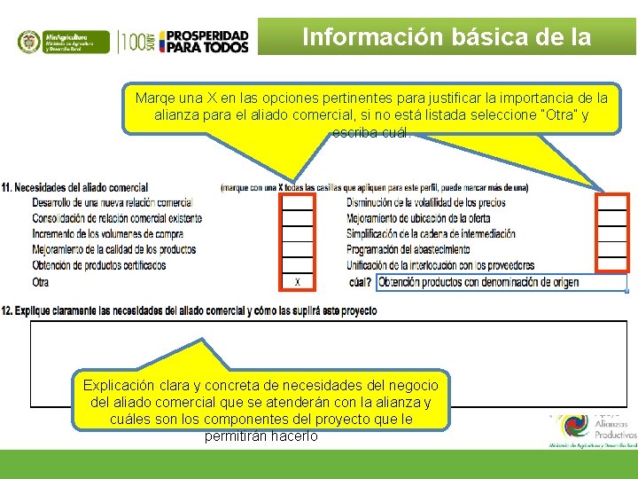 Información básica de la propuesta Marqeuna una. XXen enlas lasopciones pertinentes para justificar la