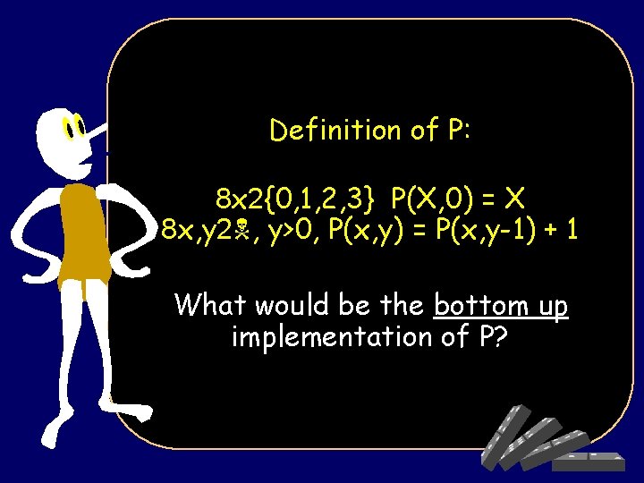 Definition of P: 8 x 2{0, 1, 2, 3} P(X, 0) = X 8