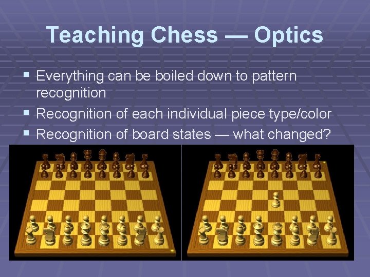 Teaching Chess — Optics § Everything can be boiled down to pattern recognition §