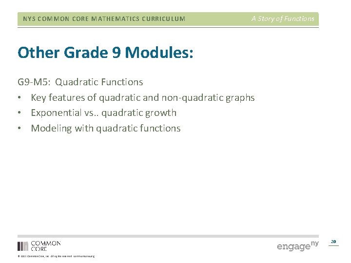 NYS COMMON CORE MATHEMATICS CURRICULUM A Story of Functions Other Grade 9 Modules: G