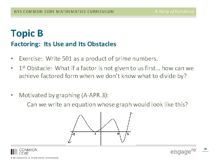 NYS COMMON CORE MATHEMATICS CURRICULUM A Story of Functions Topic B Factoring: Its Use