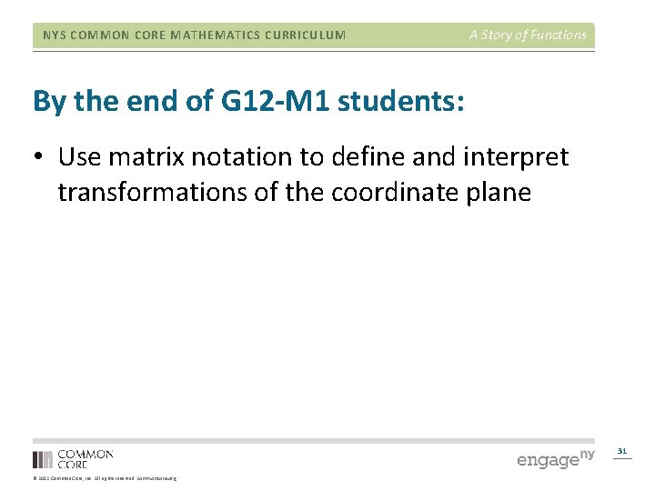 NYS COMMON CORE MATHEMATICS CURRICULUM A Story of Functions By the end of G