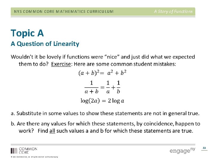 NYS COMMON CORE MATHEMATICS CURRICULUM A Story of Functions Topic A A Question of