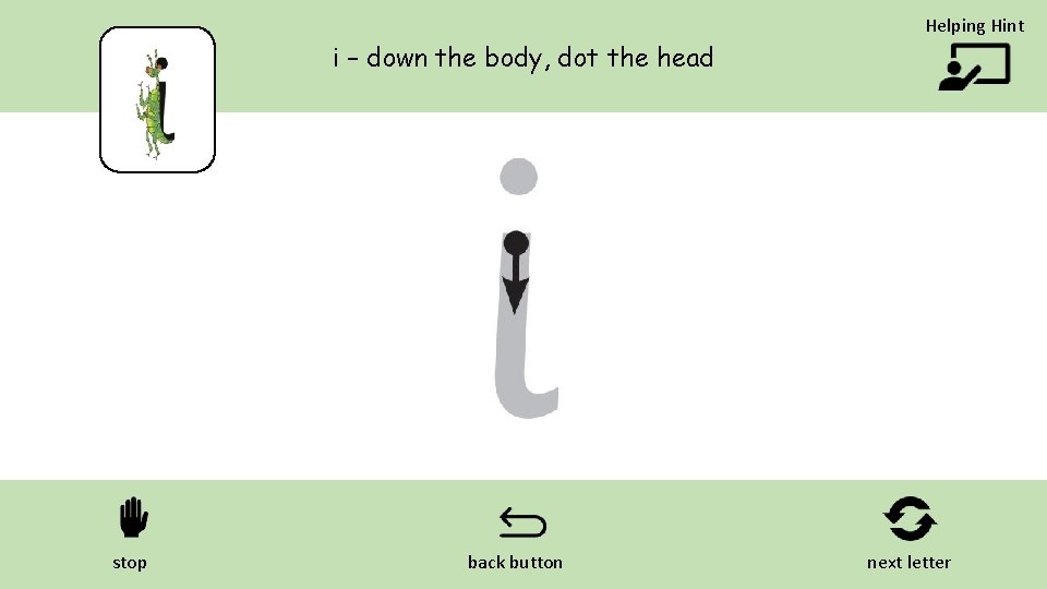 Helping Hint i – down the body, dot the head stop back button next