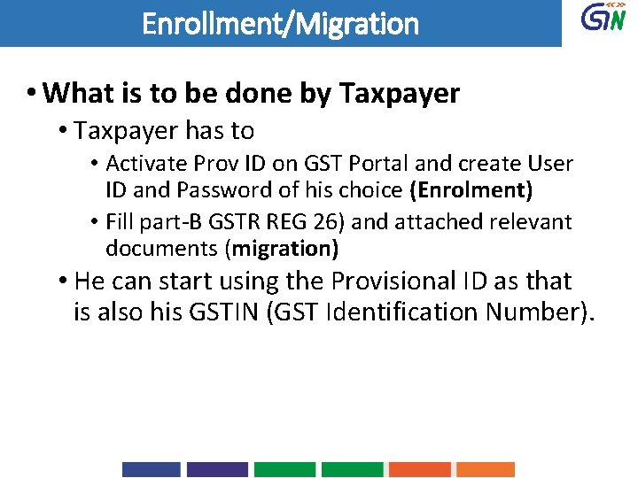 Enrollment/Migration • What is to be done by Taxpayer • Taxpayer has to •