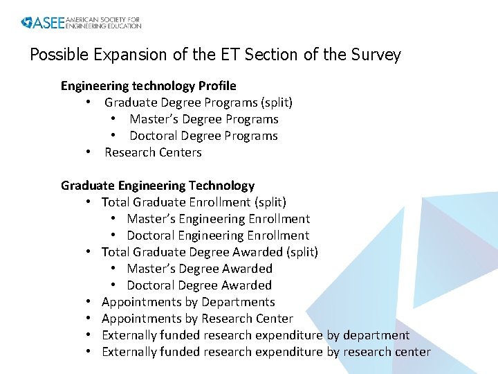 Possible Expansion of the ET Section of the Survey Engineering technology Profile • Graduate