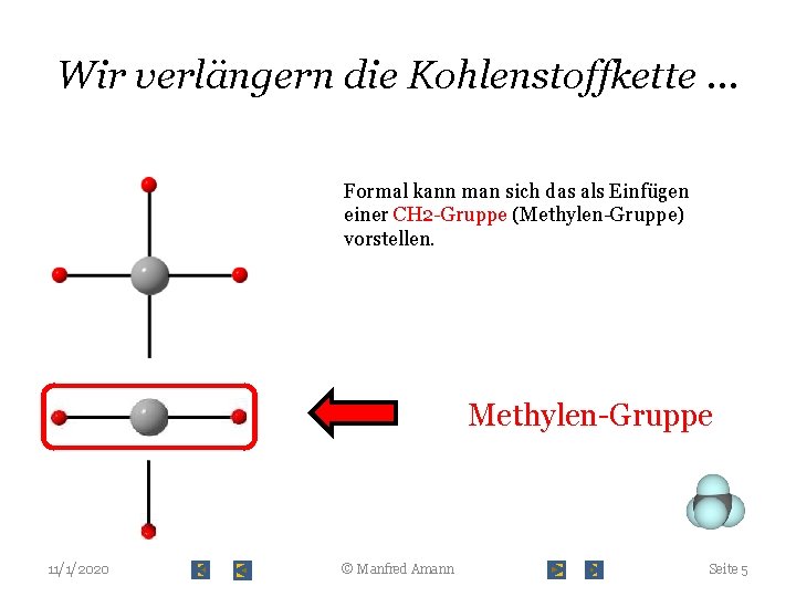 Wir verlängern die Kohlenstoffkette … Formal kann man sich das als Einfügen einer CH