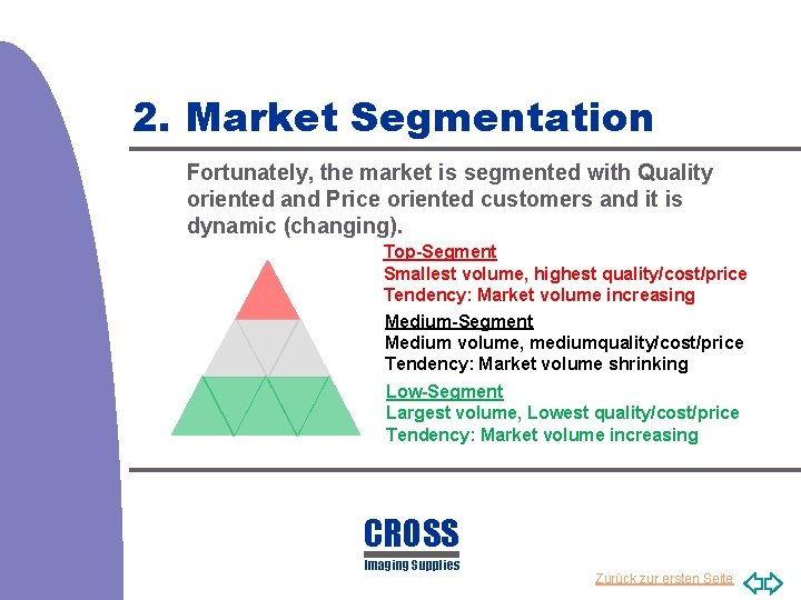 2. Market Segmentation Fortunately, the market is segmented with Quality oriented and Price oriented