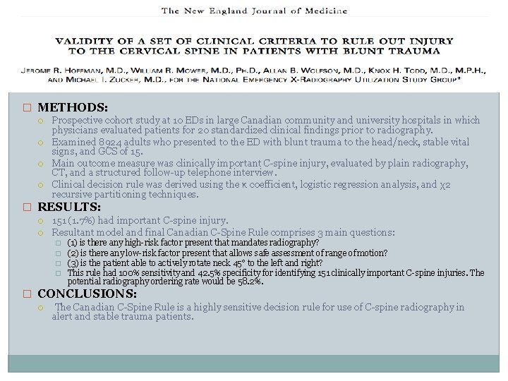 � METHODS: Prospective cohort study at 10 EDs in large Canadian community and university