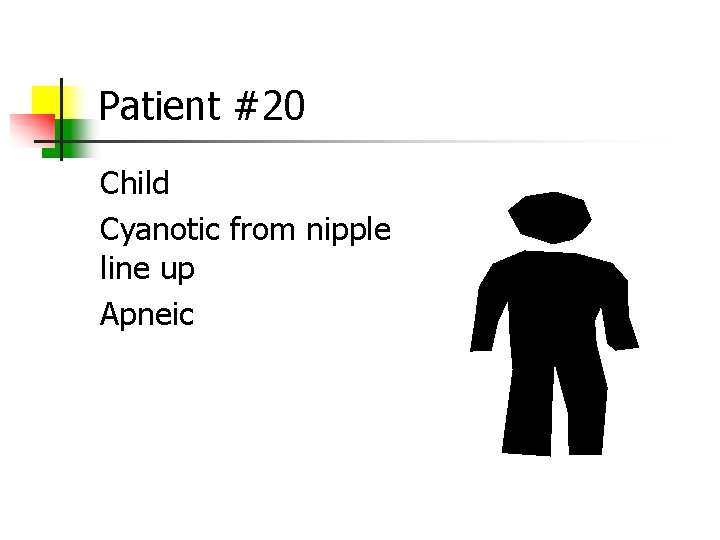 Patient #20 Child Cyanotic from nipple line up Apneic 