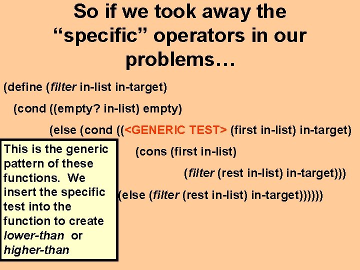 So if we took away the “specific” operators in our problems… (define (filter in-list