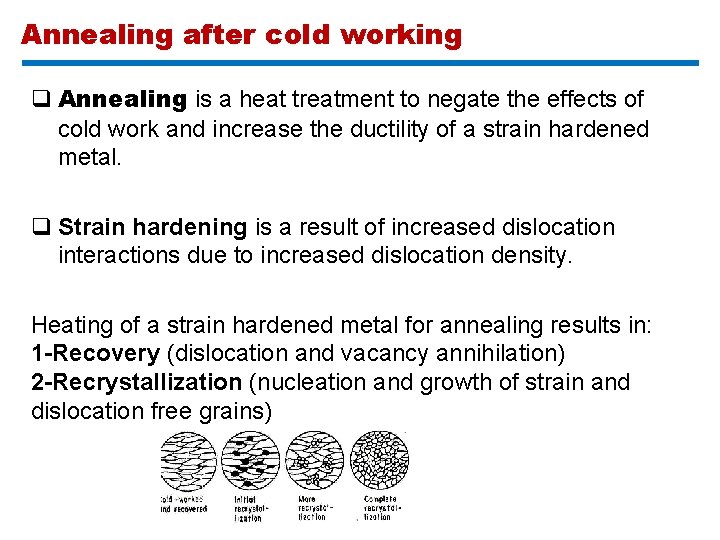 Annealing after cold working q Annealing is a heat treatment to negate the effects