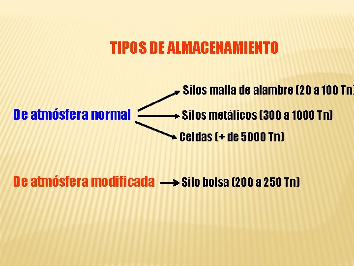 TIPOS DE ALMACENAMIENTO Silos malla de alambre (20 a 100 Tn) De atmósfera normal