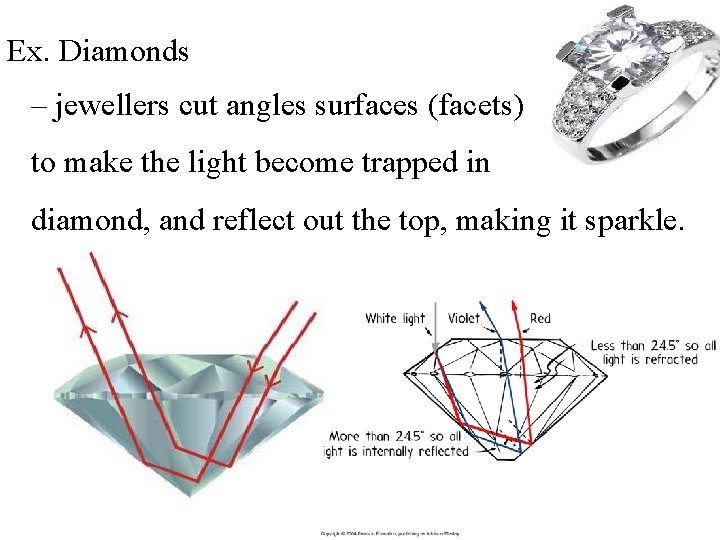 Ex. Diamonds – jewellers cut angles surfaces (facets) to make the light become trapped