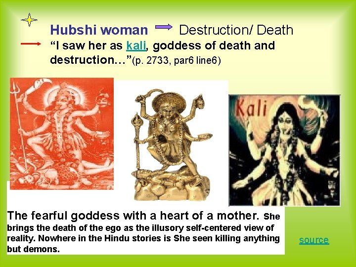 Hubshi woman Destruction/ Death “I saw her as kali, goddess of death and destruction…”(p. Hubshi woman Destruction/ Death “I saw her as kali, goddess of death and destruction…”(p.