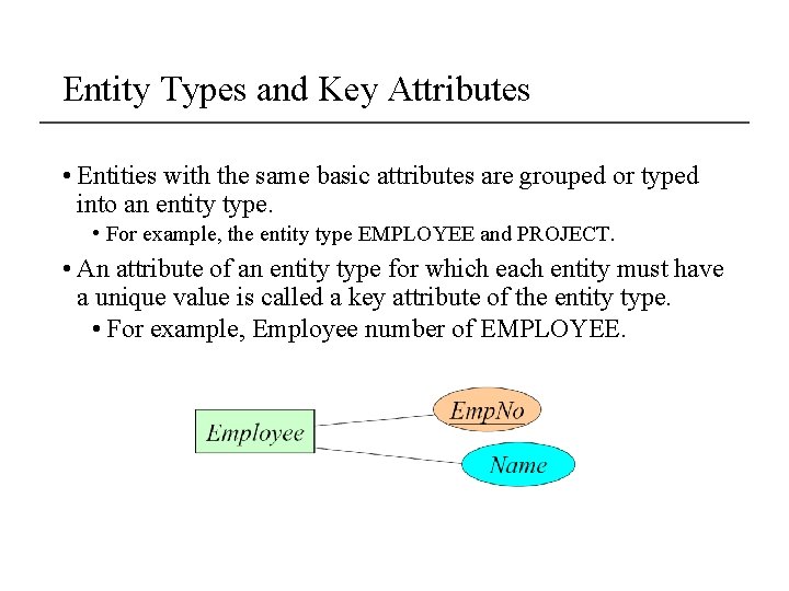 Entity Types and Key Attributes • Entities with the same basic attributes are grouped