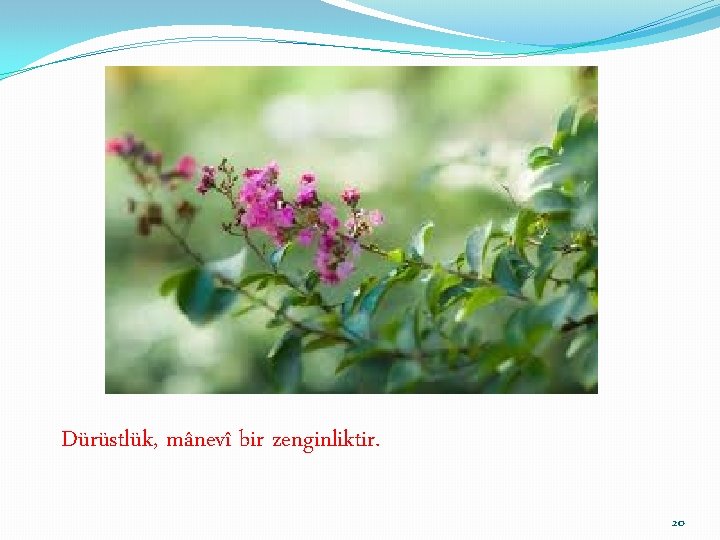 Dürüstlük, mânevî bir zenginliktir. 20 