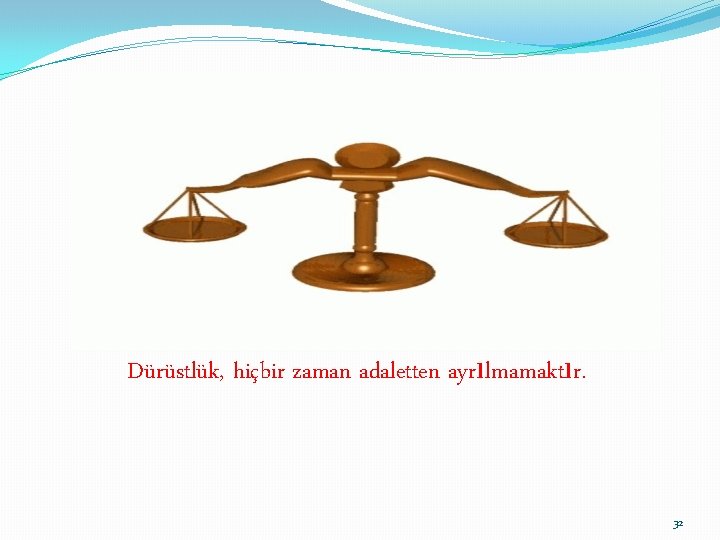 Dürüstlük, hiçbir zaman adaletten ayrılmamaktır. 32 