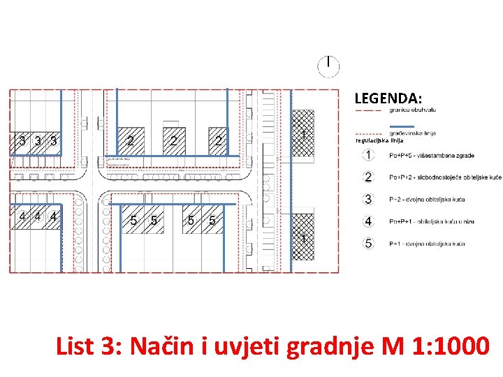 LEGENDA: regulacijska linija List 3: Način i uvjeti gradnje M 1: 1000 