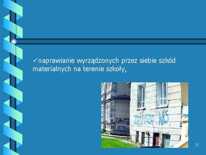 ünaprawianie wyrządzonych przez siebie szkód materialnych na terenie szkoły, 31 ünaprawianie wyrządzonych przez siebie szkód materialnych na terenie szkoły, 31