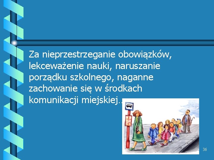 Za nieprzestrzeganie obowiązków, lekceważenie nauki, naruszanie porządku szkolnego, naganne zachowanie się w środkach komunikacji Za nieprzestrzeganie obowiązków, lekceważenie nauki, naruszanie porządku szkolnego, naganne zachowanie się w środkach komunikacji
