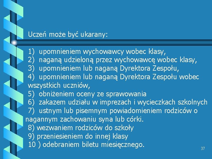 Uczeń może być ukarany: 1) upomnieniem wychowawcy wobec klasy, 2) naganą udzieloną przez wychowawcę Uczeń może być ukarany: 1) upomnieniem wychowawcy wobec klasy, 2) naganą udzieloną przez wychowawcę