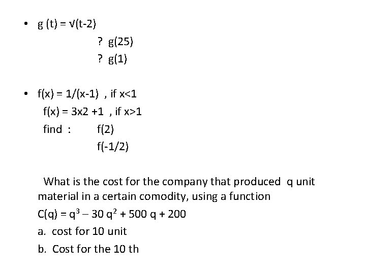 Bussiness Mathematics Linear Function Y A Bx Cost