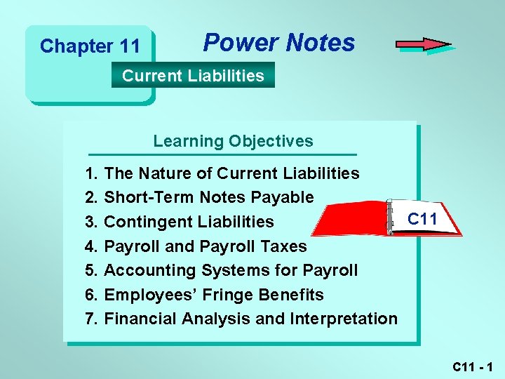 Chapter 11 Power Notes Current Liabilities Learning Objectives 1. The Nature of Current Liabilities