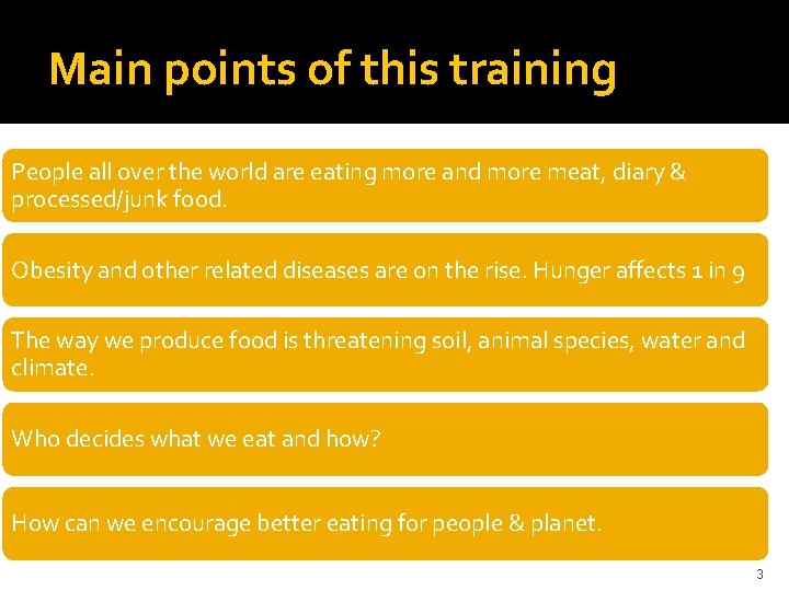 Main points of this training People all over the world are eating more and