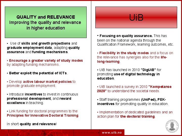 QUALITY and RELEVANCE Improving the quality and relevance in higher education Ui. B •