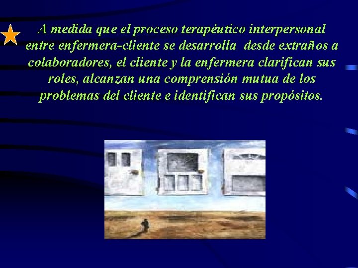 A medida que el proceso terapéutico interpersonal entre enfermera-cliente se desarrolla desde extraños a