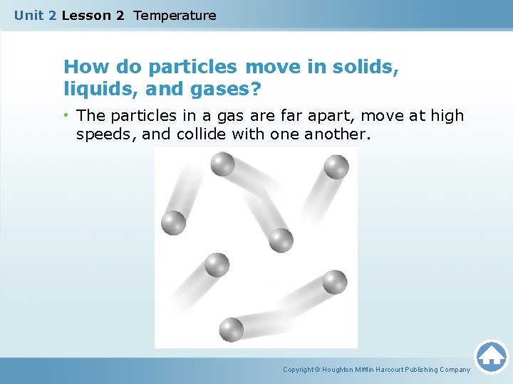 Unit 2 Lesson 2 Temperature How do particles move in solids, liquids, and gases?