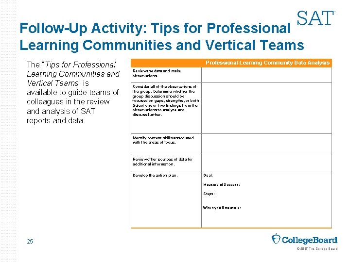 Follow-Up Activity: Tips for Professional Learning Communities and Vertical Teams The “Tips for Professional