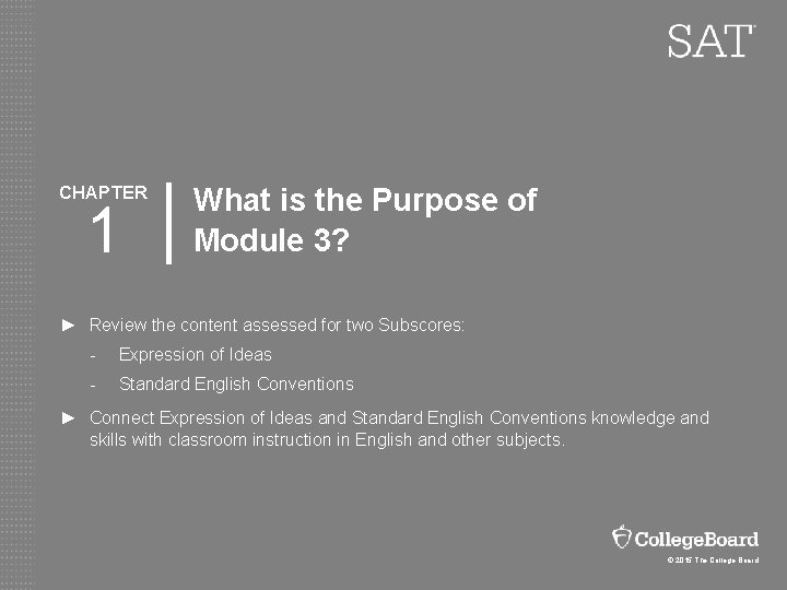 CHAPTER 1 What is the Purpose of Module 3? ► Review the content assessed