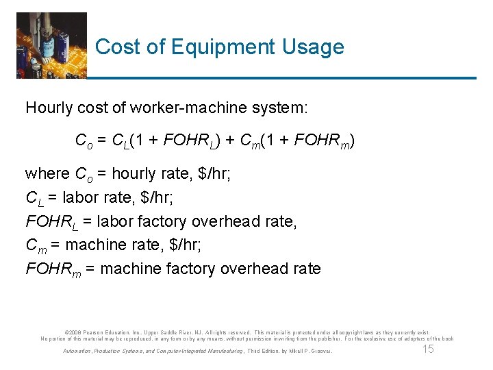 Cost of Equipment Usage Hourly cost of worker-machine system: Co = CL(1 + FOHRL)