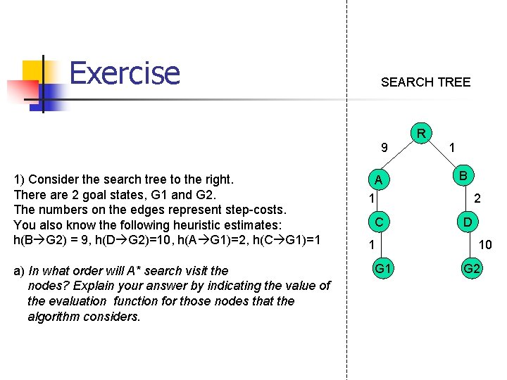 Exercise SEARCH TREE R 9 1) Consider the search tree to the right. There