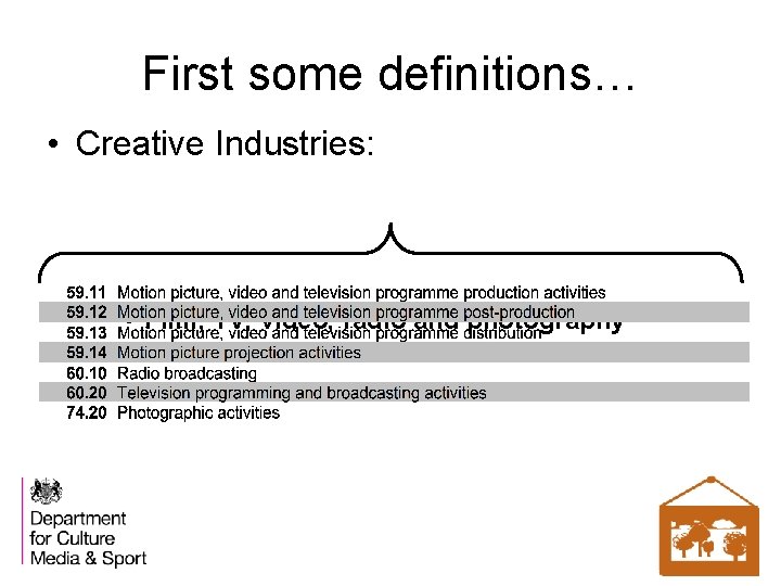 First some definitions… • Creative Industries: • • • Advertising and marketing Architecture Crafts