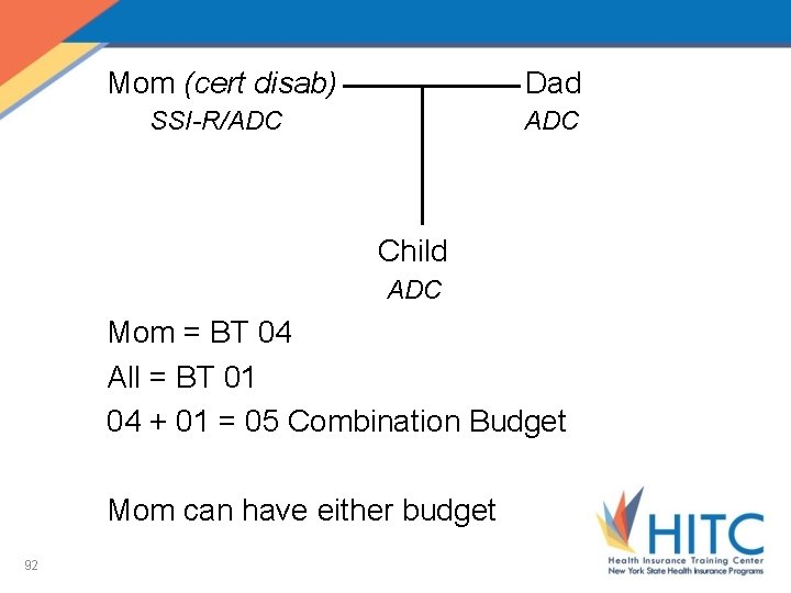 Mom (cert disab) Dad SSI-R/ADC Child ADC Mom = BT 04 All = BT