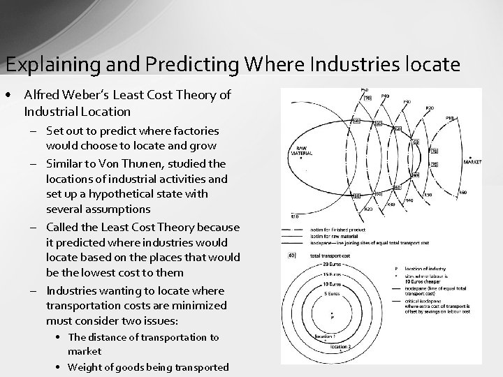 Explaining and Predicting Where Industries locate • Alfred Weber’s Least Cost Theory of Industrial