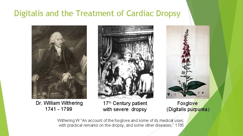 Digitalis and the Treatment of Cardiac Dropsy Dr. William Withering 1741 - 1799 17